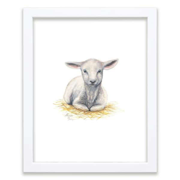 Unbranded Barnyard Littles "Lamb" by Alyssa Lewis Individual White Framed Animal Art Print 24 in. x 18 in.