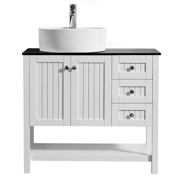 Roswell Modena 36 In W X 18 In D Vanity In White With Glass Vanity Top In Black With White Basin 756036 Wh Bg Nm The Home Depot