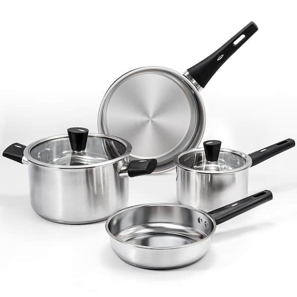 2.5 qt. Stainless Steel Nonstick Saute Pan with Lid Kitchen Cookware Set, Saute Pan, 6-Piece Set