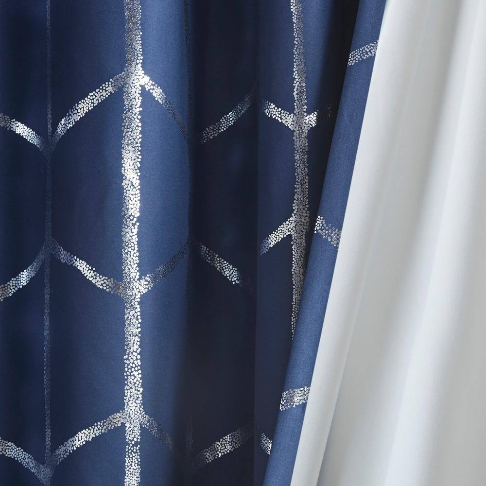 Navy Metallic Print Blackout Grommet Curtain Panel, 50x63