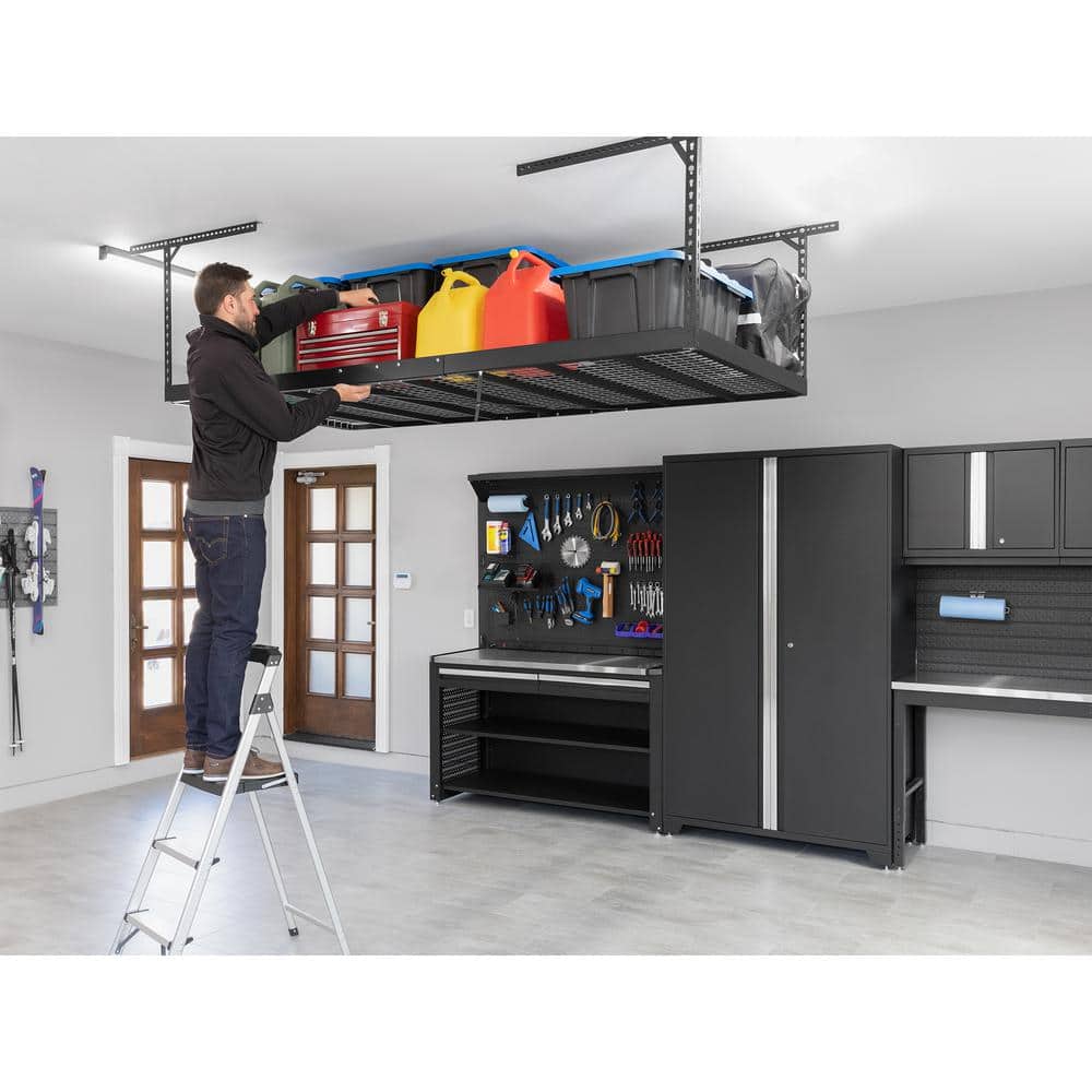 Black Heavy Duty Steel Adjustable Overhead Garage Storage Rack