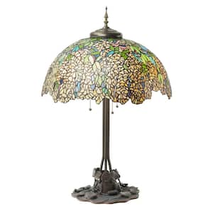 Valencia 31 .75 in. Antique Bronze Laburnum Tiffany-Style Stained Glass Table Lamp