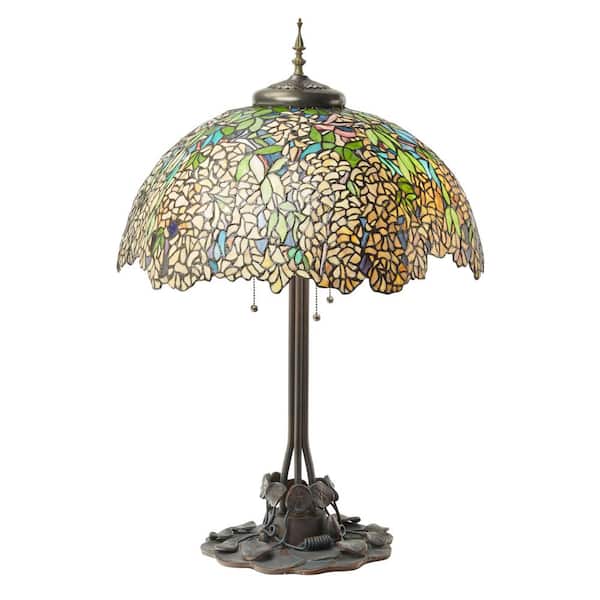 River of Goods Valencia 31 .75 in. Antique Bronze Laburnum Tiffany-Style Stained Glass Table Lamp