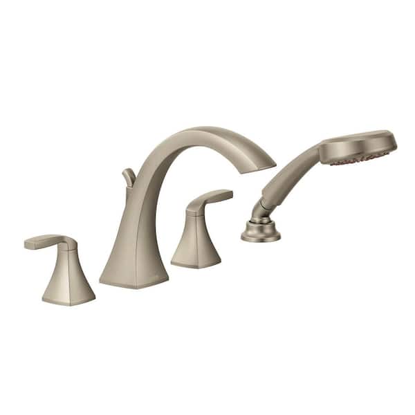 Voss 2-Handle Tub Deck Mount Roman Tub Faucet with Hand Shower in Brushed Nickel
