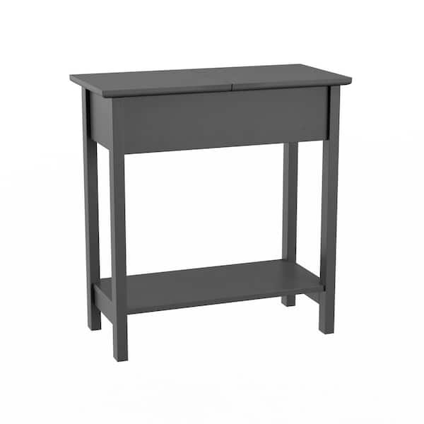 Lavish Home 24 in. Gray Hinged Flip-Top Side Table with Storage Compartment