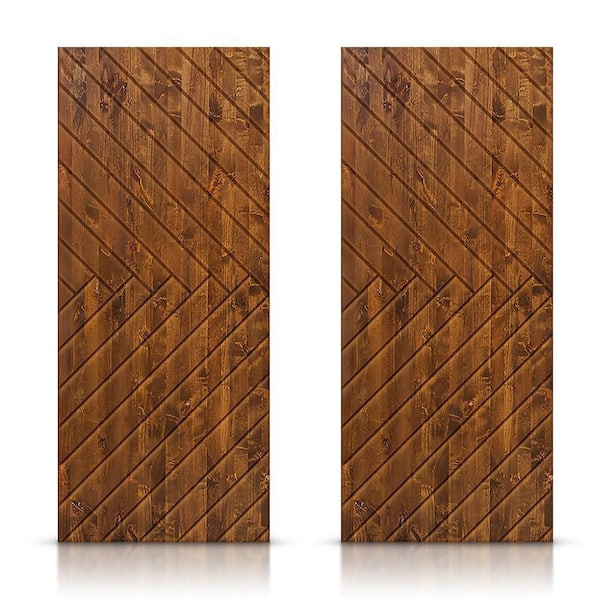 CALHOME 48 in. x 84 in. Hollow Core Walnut Stained Pine Wood Interior Double Sliding Closet Doors