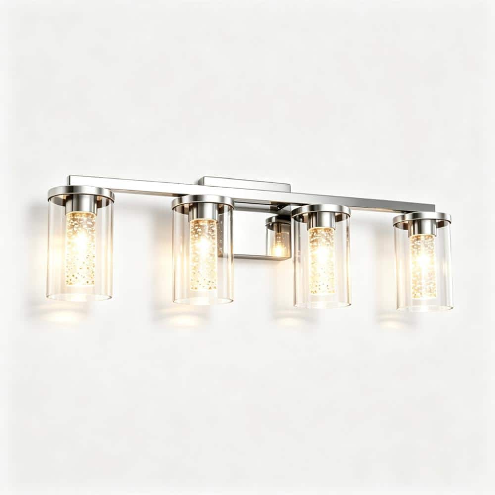 Modern 30 Inch 4-Light Chrome LED Crystal Vanity Light, 3CCT Wall Sconce with Clear Glass Shades for Indoor Use price history on PriceWatchPro