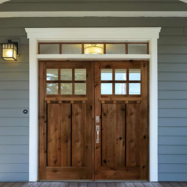 Krosswood Doors 72 in. x 80 in. Craftsman Knotty Alder 9-Lite Clear Glass  Unfinished Wood Right Active Inswing Double Prehung Front Door