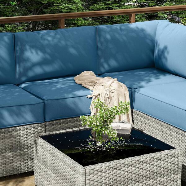 26 in. x 26 in. x 5 in. 14 Piece Deep Seating Outdoor Lounge Chair Sectional Cushion Blue