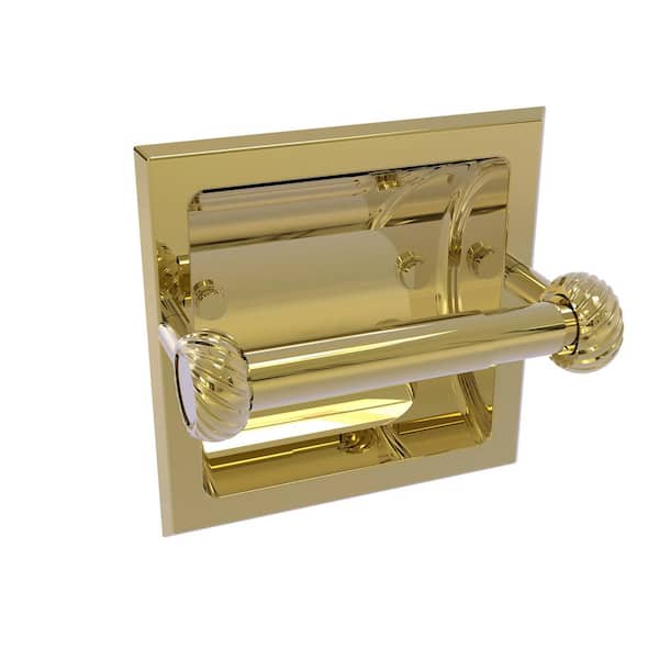 Allied Brass Continental Recessed Toilet Tissue Holder with Twisted Accents in Unlacquered Brass