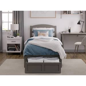 Warren 38-1/4 in. W Grey Twin Extra Long Solid Wood Frame with Foot Drawer and USB Device Charger Platform Bed