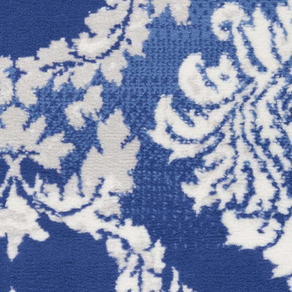 8 ft. x 10 ft. Blue and White Damask Distressed Non Skid Area Rug