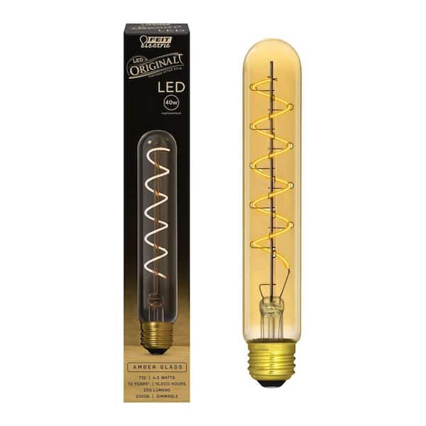 40-Watt Equivalent T10L Dimmable LED Amber Glass Vintage Edison Large Light Bulb With Spiral Filament Warm White