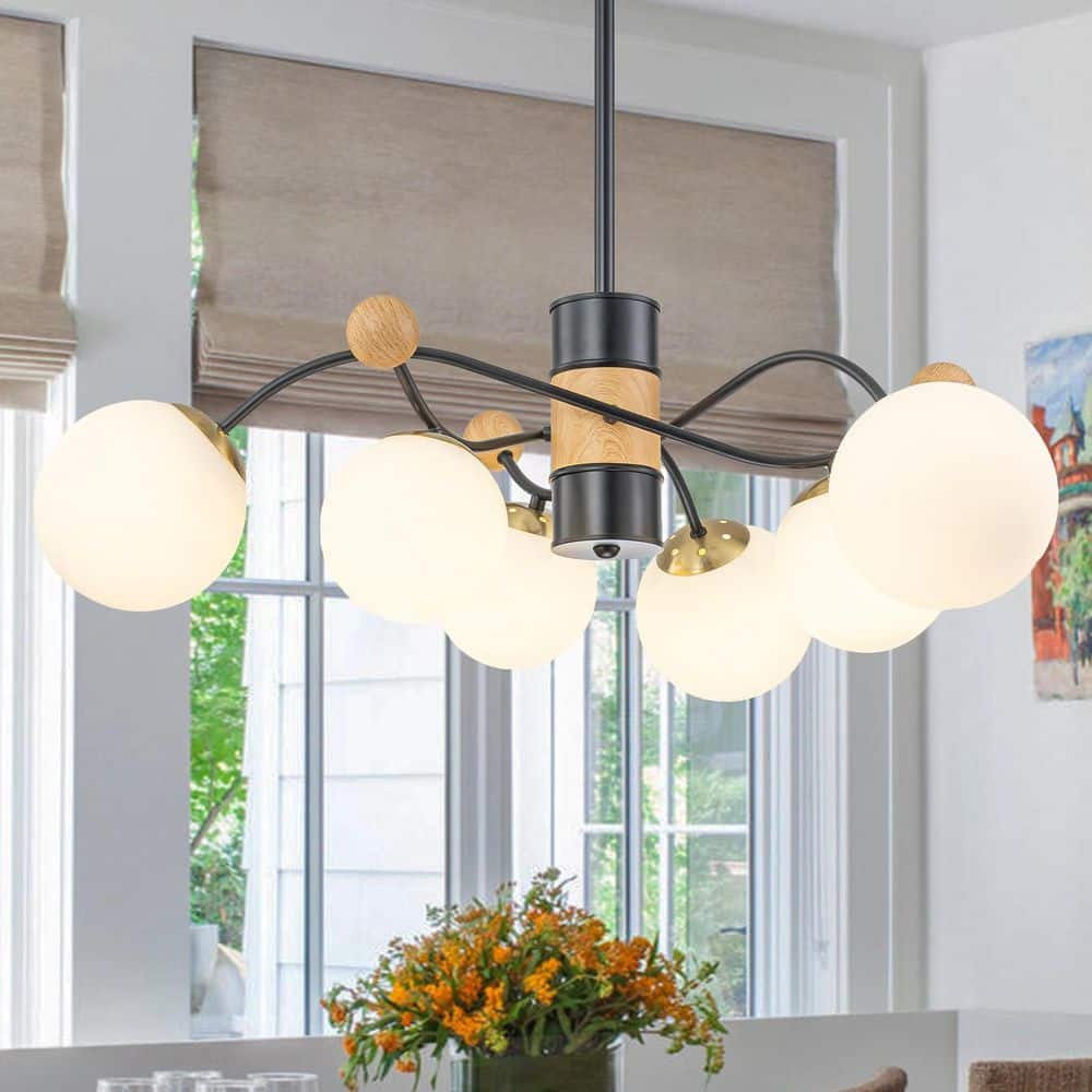 34.65 in. 6-Light Matte Black Branched Chandelier with White Globe Glass Shade price history on PriceWatchPro