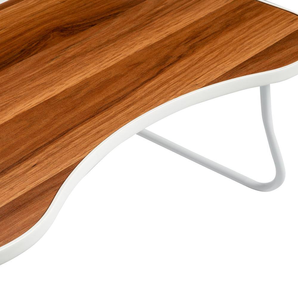 White and Faux Walnut Collapsible Folding Lap Desk with Cup Holder