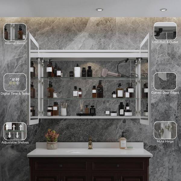 HBEZON Artemis 48 in. W x 36 in. H Medium Rectangular Aluminum Rounded Edge Dimmable Medicine Cabinet with Mirror