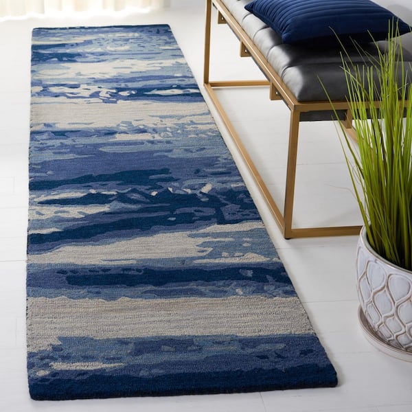 Metro Blue/Ivory 2 ft. x 9 ft. Abstract Gradient Runner Rug