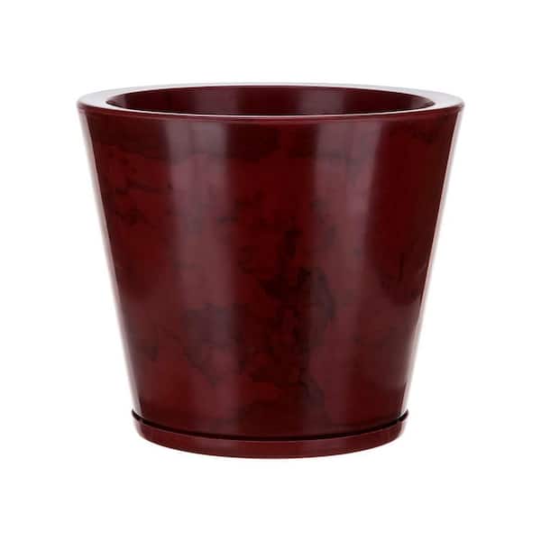 FLORIDIS Genebra Small Red Marble Effect Plastic Resin Indoor and Outdoor Planter Bowl