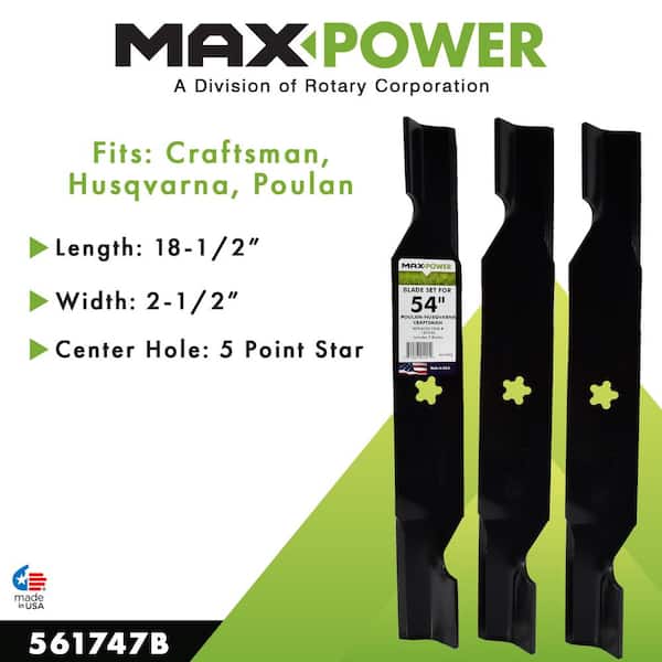 MaxPower 3 Blade Set for Many 54 in. Cut Craftsman, Husqvarna, Poulan Mowers  Replaces OEM #'s 187256 and 532187256 561747B - The Home Depot