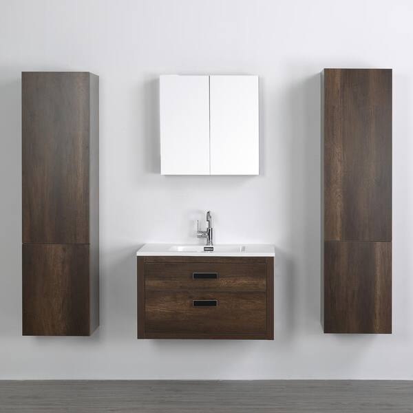 Streamline 31.5 in. W x 19.3 in. H Bath Vanity in Brown with Resin Vanity Top in White with White Basin and Mirror