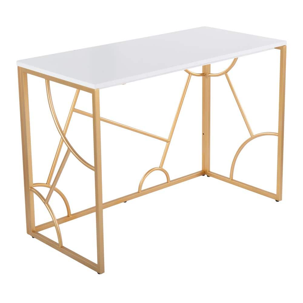 Lumisource Constellation 42.25 in. Rectangular White Wood and Gold Metal Desk, White Wood & Gold Metal