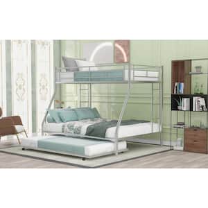 Silver Steel Frame Twin Over Full Bunk Bed, Two-Side Ladders, with Twin Size Trundle