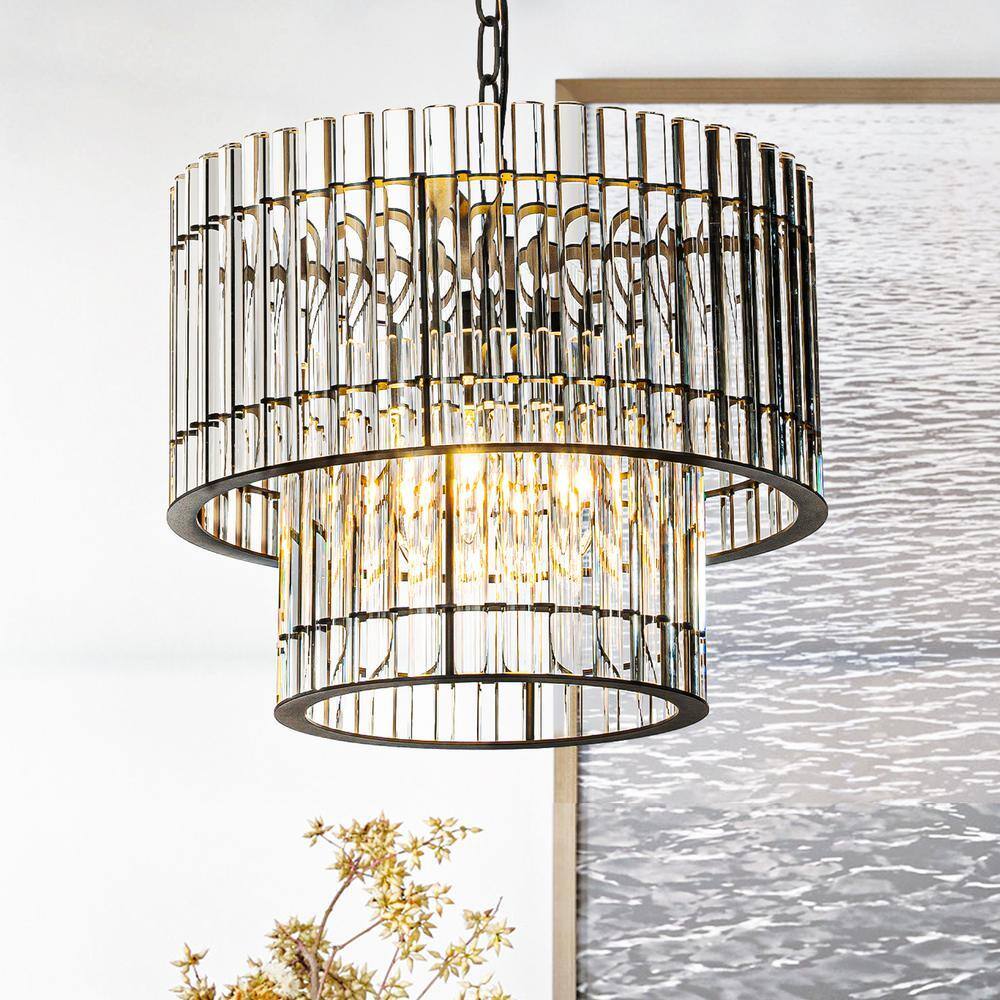 ALOA DECOR 4-Light 16 in. Modern Luxury Matte Black 2-Tier Round ...