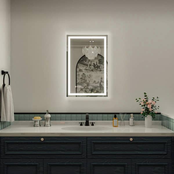 Nivorix Vino 20 in. W x 30 in. H Rectangular Frameless LED Wall Bathroom Vanity Mirror with Sleek Silver Finish