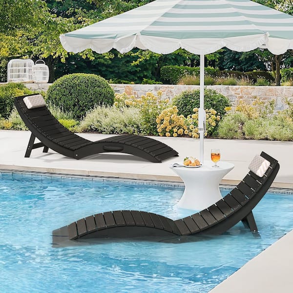 Sally Black Folding 1-Piece HDPS Plastic Outdoor Chaise Lounge with Cushions-Up to 11 in. Deep