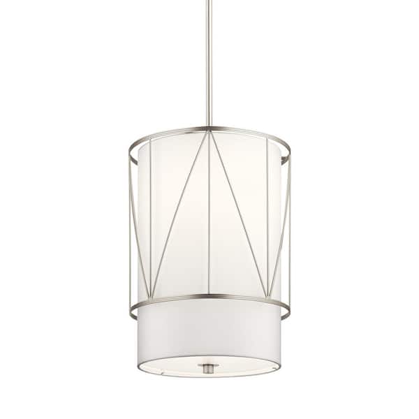 Birkleigh 1-Light Satin Nickel Transitional Shaded Kitchen Pendant Hanging Light with Fabric Shade