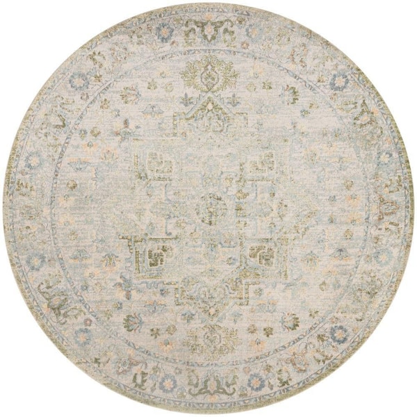 Nourison Beige 8 ft. x 8 ft. Distressed Traditional Round Astra Machine Washable Area Rug