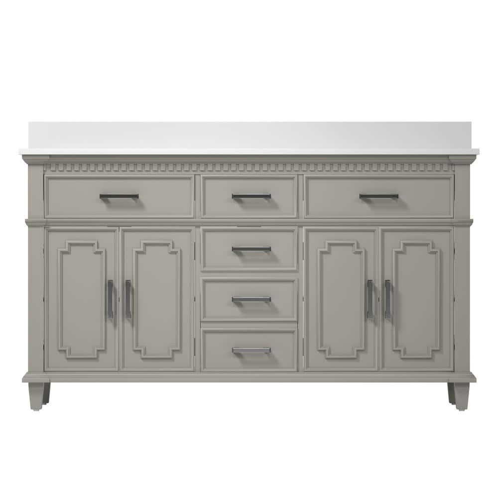 60 in. W x 22 in. D. x 38 in. H Bath Vanity in Grey with White Granite Top