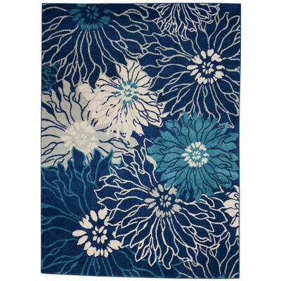 Passion Navy/Ivory 4 ft. x 6 ft. Floral Modern Area Rug