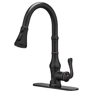 Single Handle Pull Down Sprayer Kitchen Faucet with Advanced Spray with Deck Plate in Oil Rubbed Bronze