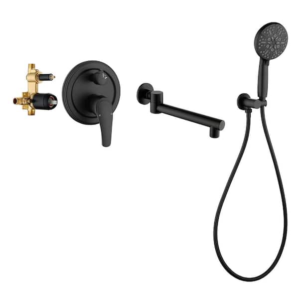 Miscool Forest Round Single-Handle 7 -Spray Wall Mount Roman Tub Faucet with Swivel Spout in Matte Black (Valve Included)