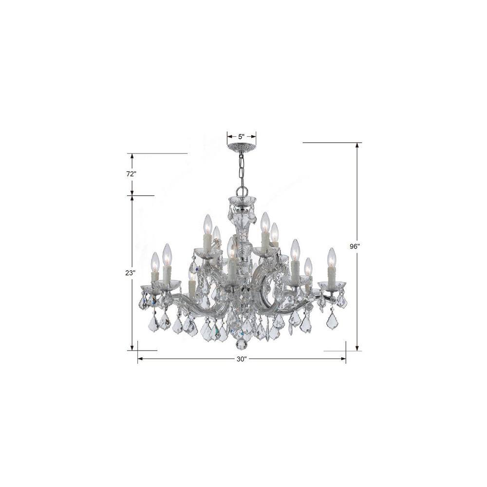 Polished Chrome and Crystal 12-Light Candle Chandelier
