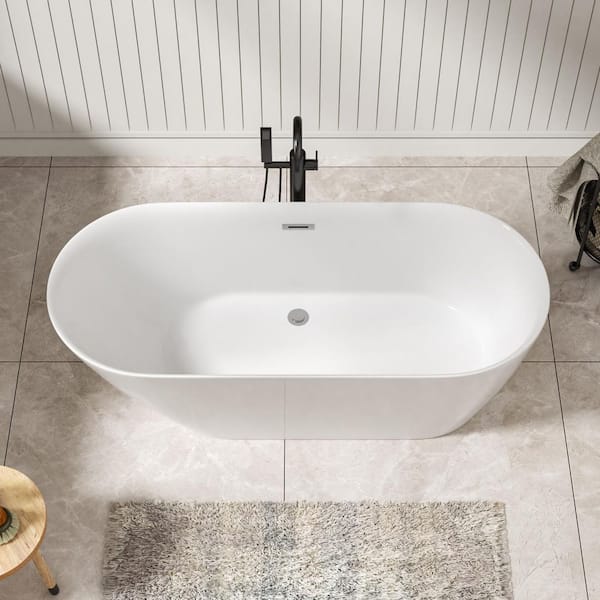 67 in. x 29.1 in. Freestanding Soaking Rectangular Acrylic Bathtub with Center Drain in White