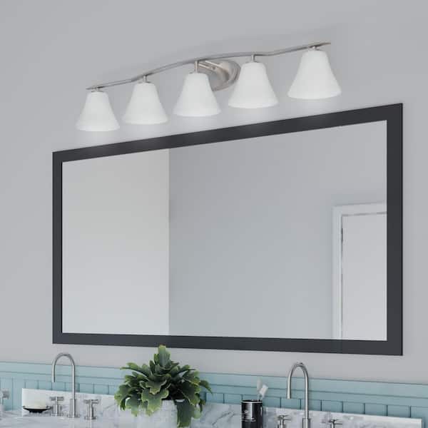 Bravo Collection 46 in. 5-Light Brushed Nickel Etched Glass Modern Bath Vanity Light