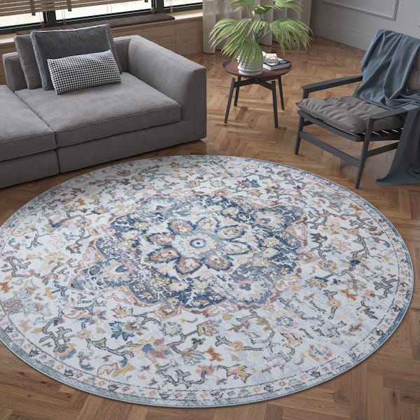 Reina Oriental Cream 6 ft. Round Indoor Area Rug