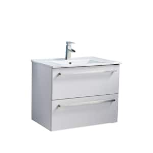 30 in. W x 18 in. D x 24 in. H Single Sink Wall-Mounted Bathroom Vanity in Matte White with White Ceramic Top With White