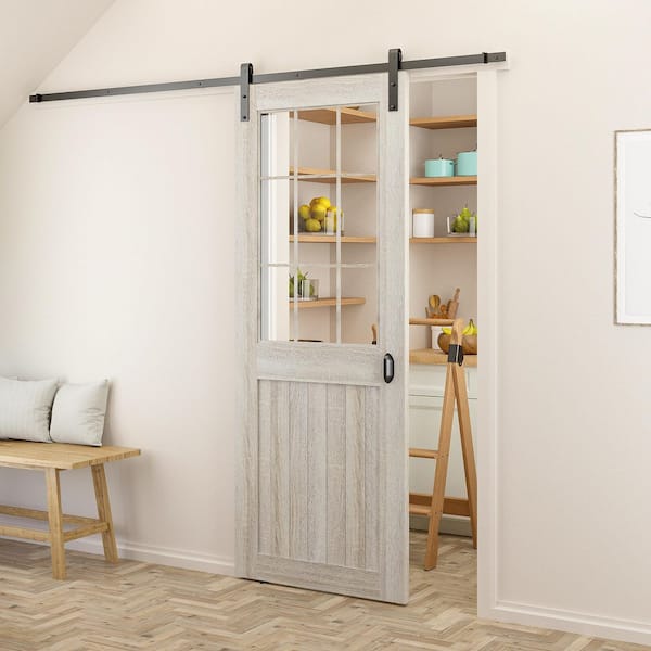 Quiet Glide 96 in. Soft Close Black Sliding Barn Door Hardware and Track Kit
