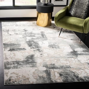 Vogue Beige/Charcoal 7 ft. x 7 ft. Square Abstract Distressed Area Rug