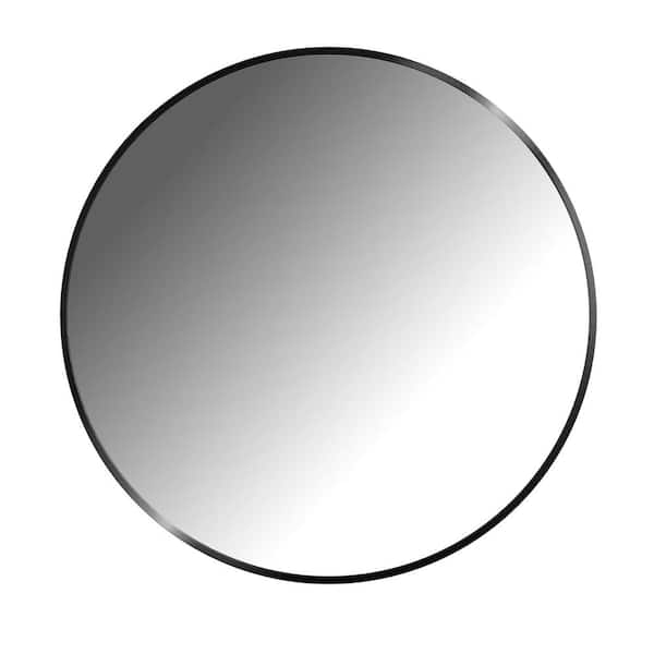 Unbranded 28 in. W x 28 in. H Rounded Aluminum Framed Wall Bathroom Vanity Mirror in Black