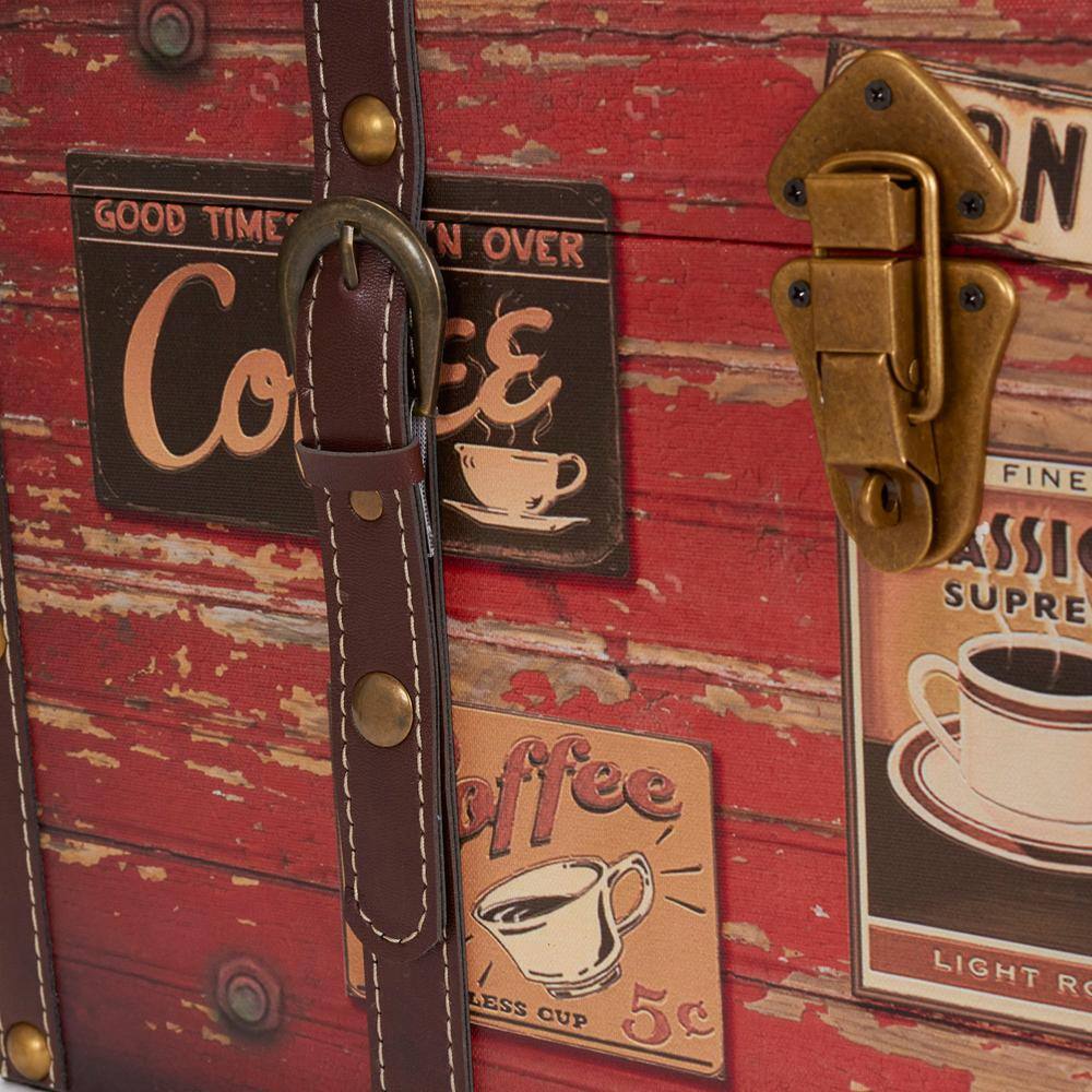 Medium Coffee Shop Decorative Storage Trunk with Leather Straps