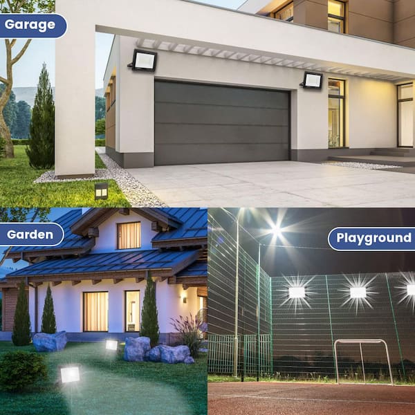 120W Black Plug-In Integrated LED Landscape Flood Light, 12000 Lumens IP66 Waterproof 6000K Super Bright Light (2-Pack)