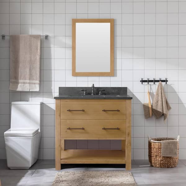SUDIO Windwood 36 in. W x 22 in. D x 34 in. H Bath Vanity in Natural with Blue Limestone Vanity Top with White Basin