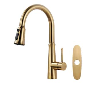 Single Handle Pull-Down Sprayer Kitchen Faucet Stainless Steel with Deckplate Included in Gold
