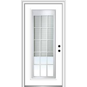 32 in. x 80 in. Internal Blinds/Grilles Left-Hand Inswing Full Lite Clear Primed Fiberglass Smooth Prehung Front Door