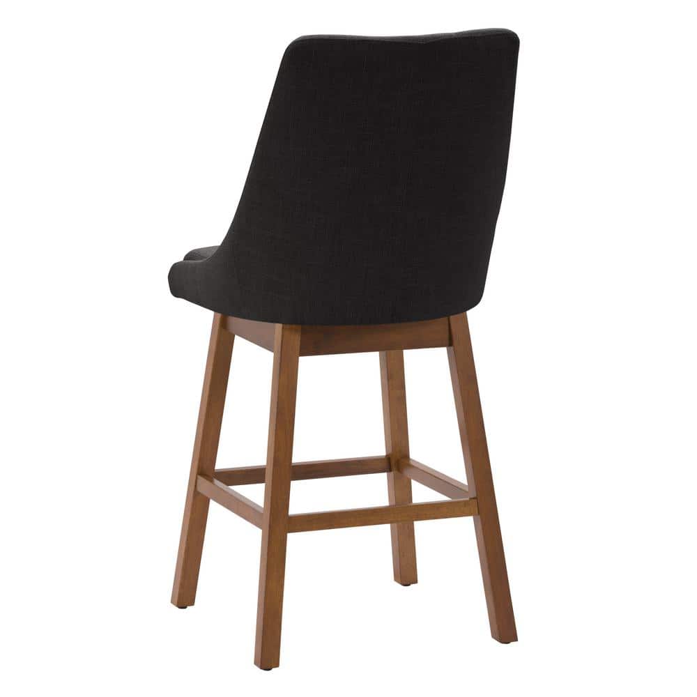 Luca Dark Gray Fabric Upholstered Counter Bar Stools with Brown Wood Legs - Set of 2