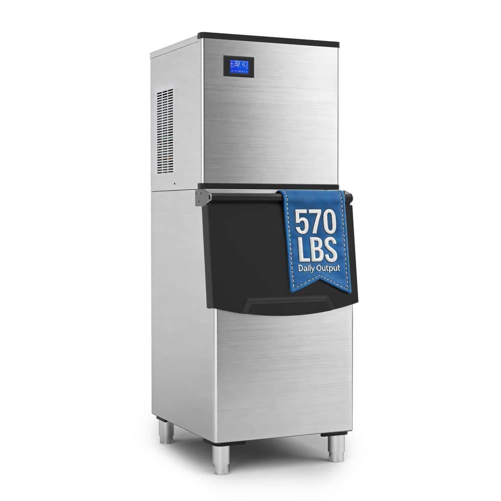 23.23 in. Stainless Steel 570 lb. 24H Full Size Ice Cubes Freestanding Commercial Ice Maker with 380 lbs. Ice Storage